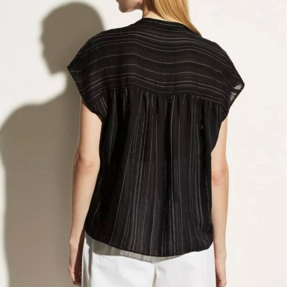 NWT Vince Women's Drapey Stripe Sleeveless Collar Popover XS Black - Picture 2 of 4